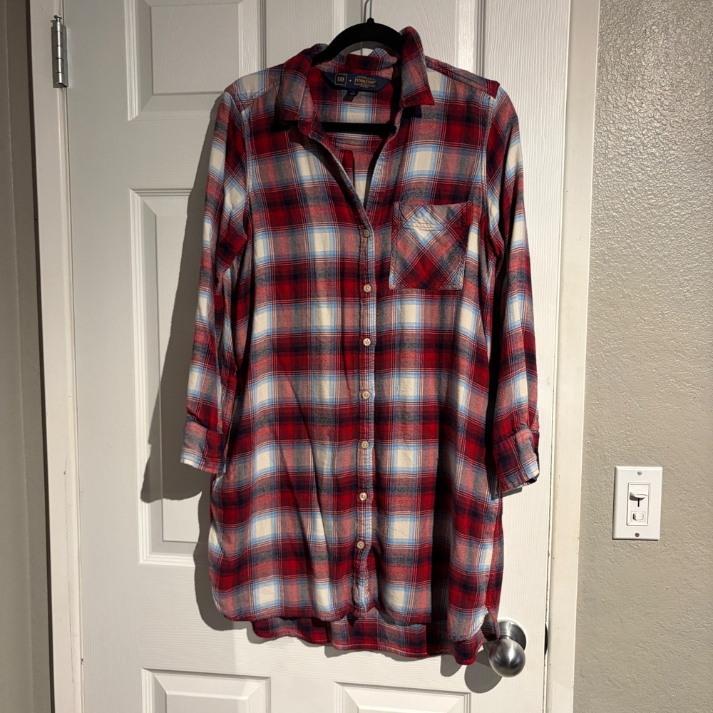Gap x Pendleton Women Red Plaid Rayon Button Down Shirt Dress Size Large